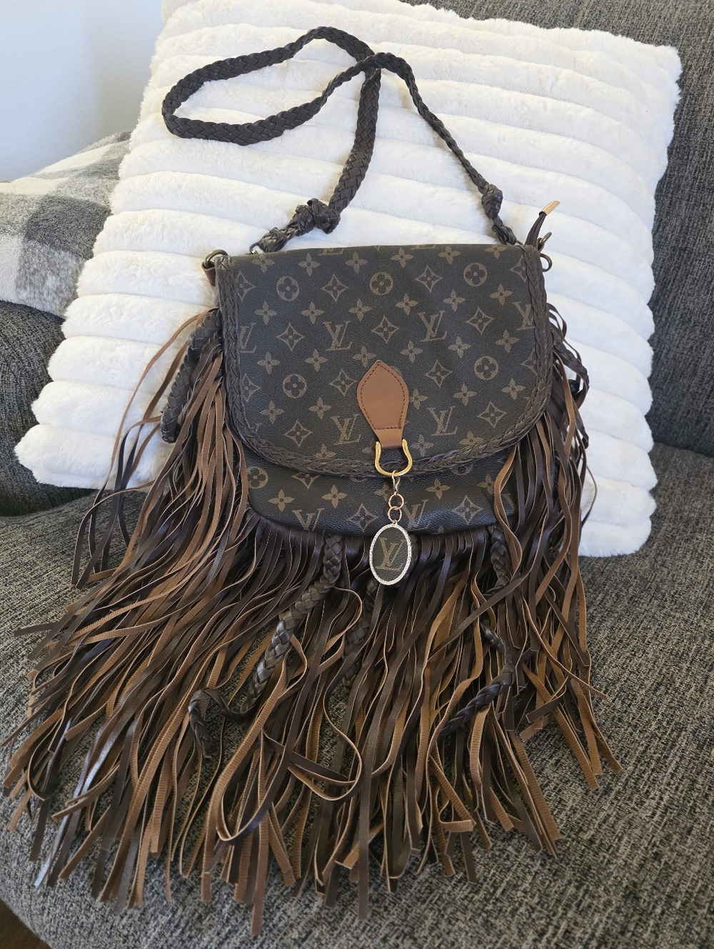 New Monogram Brown Fringe Crossbody with Braided Strap